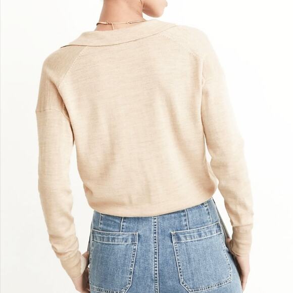 Madewell Womens Polo Cropped Lightweight Merino Wool Cream Sweater Size S - Picture 2 of 7